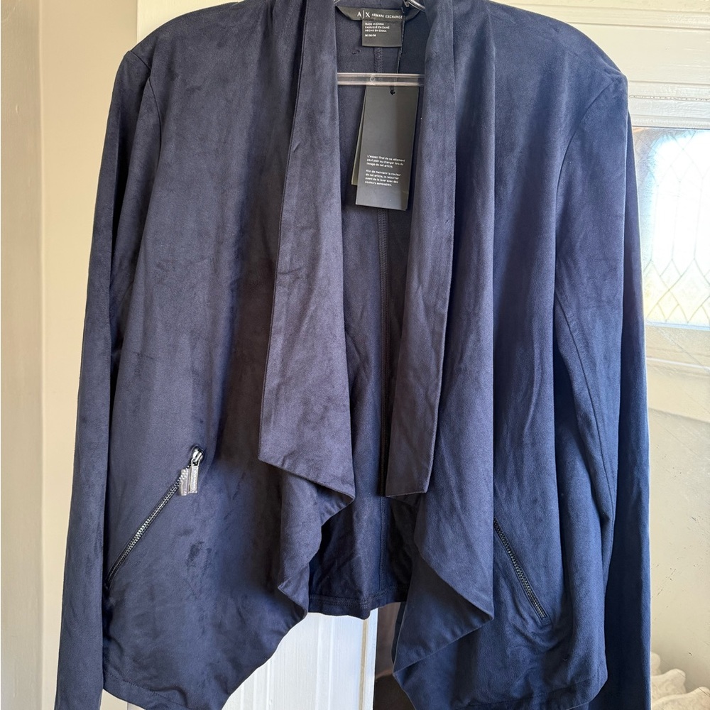 NWT Armani Exchange Blue faux suede jacket cardigan
